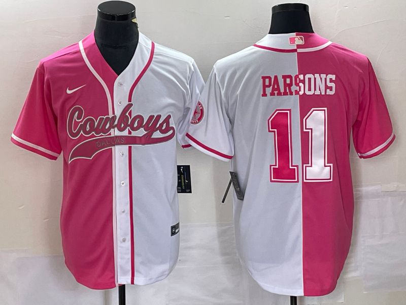 Men Dallas Cowboys 11 Parsons pink white Co Branding Game NFL Jersey